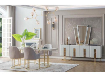 Stilvolle Esszimmer Garnitur Edelstahl Esstisch 6x Stühle Anrichte 8tlg