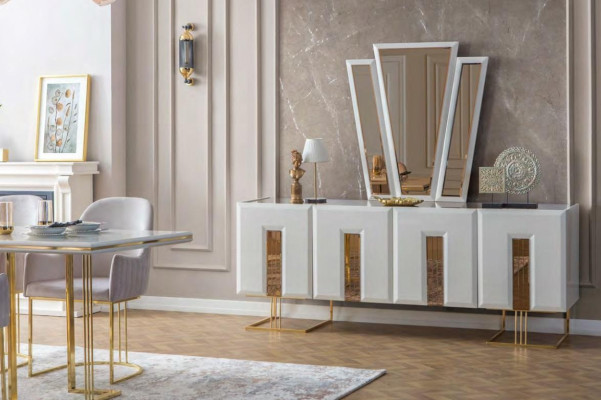 Stilvolle Esszimmer Garnitur Edelstahl Esstisch 6x Stühle Anrichte 8tlg
