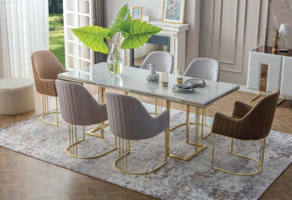 Stilvolle Esszimmer Garnitur Edelstahl Esstisch 6x Stühle Anrichte 8tlg