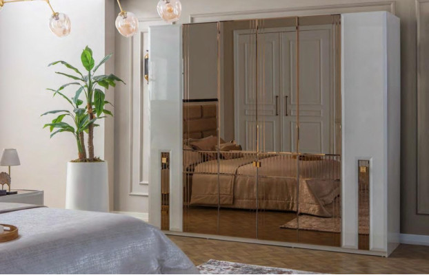 Exklusives Schlafzimmer Set Modernes Textilbett 2x Holz Nachtkonsolen