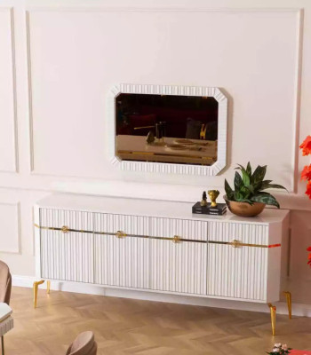 Esszimmer Set Tisch 6x Stühle Sideboard Spiegel 9tlg Gruppe Garnitur
