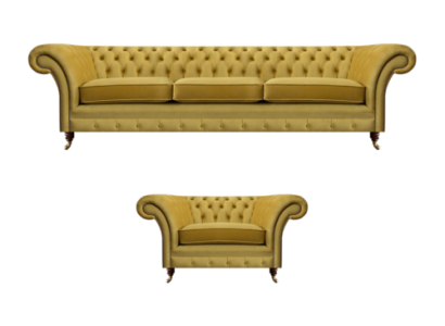 Wohnzimmer Set Sofa Couch Dreisitze 3+1 Sessel Sofagarnitur Chesterfield