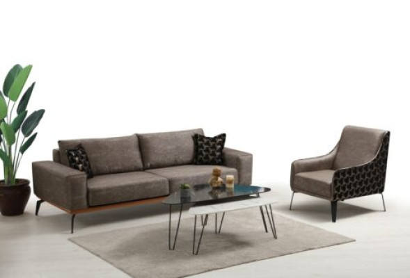 Sofagarnitur Dreisitzer Sessel Stoffsofa Polstersofa Grau Couch Sofa