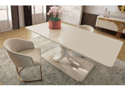 Stilvolle Esszimmer Garnitur Moderner Tisch 4x Weiße Textilstühle 5tlg