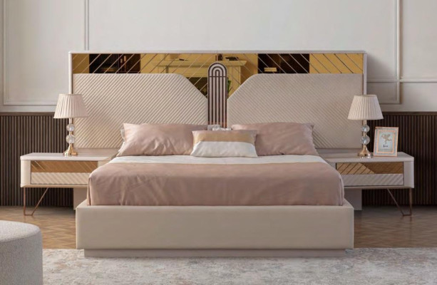 Edle Schlafzimmer Garnitur Modernes Doppelbett Designer 2x Nachttische