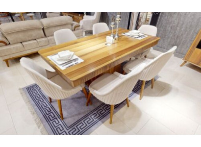 Hellbrauner Holztisch Designer Esszimmer Möbel 6x Weiße Polsterstühle