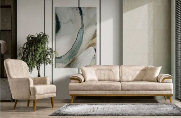 Beige Wohnzimmer Sitzgarnitur Designer Sofagarnitur Polster 3+1 Sitzer