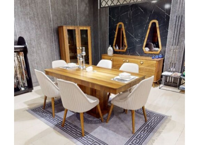 Exklusive Hellbraue Esszimmer Garnitur Holz Esstisch 6x Stühle Anrichte