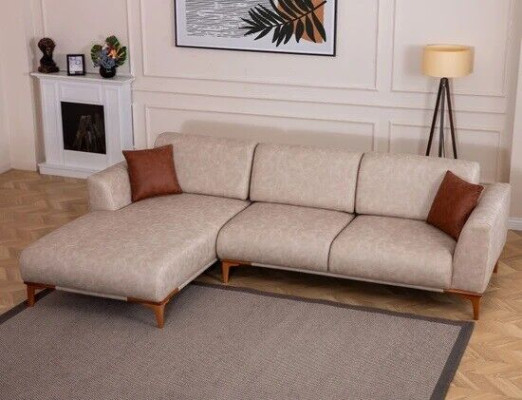 Beiges L-Form Ecksofa Wohnzimmer Designer Couch Luxuriöse Sitzmöbel Neu