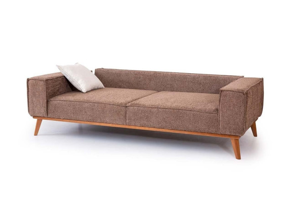 Brauner Textil Dreisitzer Wohnzimmer Stoffsofa Luxuriöse Polster Möbel
