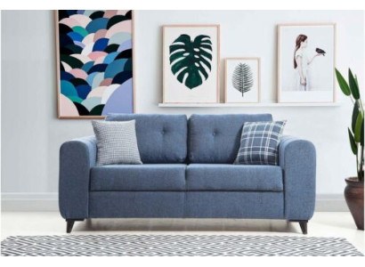 Hellblauer Zweisitzer Wohnzimmer Designer 2-Sitzer Luxus Stoffsofa Neu