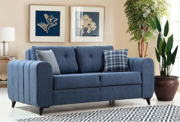 Hellblauer Zweisitzer Wohnzimmer Designer 2-Sitzer Luxus Stoffsofa Neu