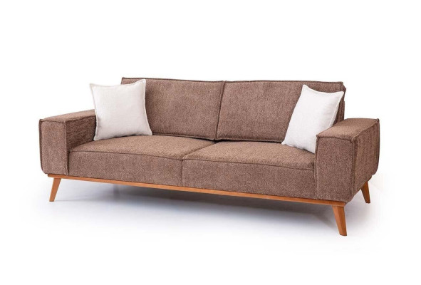 Brauner Textil Dreisitzer Wohnzimmer Stoffsofa Luxuriöse Polster Möbel