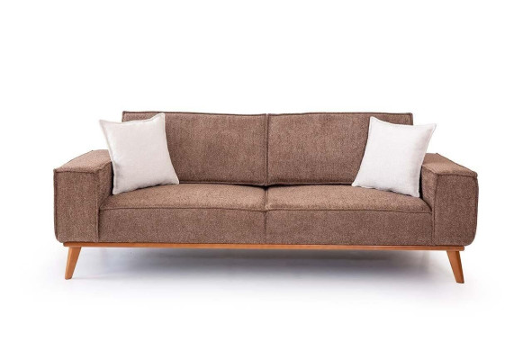 Brauner Textil Dreisitzer Wohnzimmer Stoffsofa Luxuriöse Polster Möbel