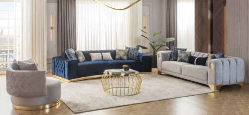 Moderne Wohnzimmer Polstermöbel Designer Viersitzer 3-Sitzer 2x Sessel