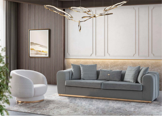 Designer Grauer Viersitzer Luxuriöser Großer 4-Sitzer Edle Polster Sofa