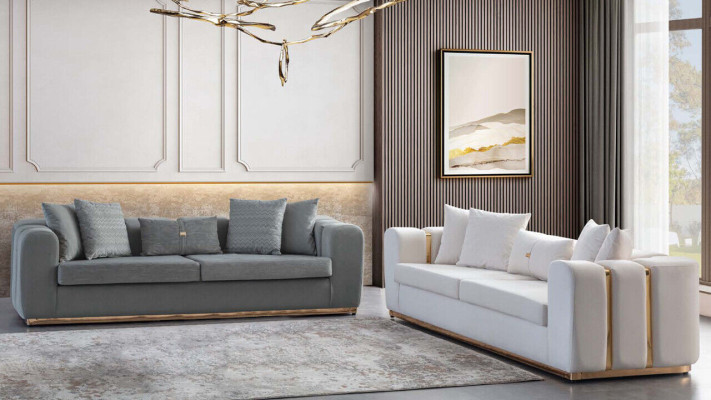 Designer Grauer Viersitzer Luxuriöser Großer 4-Sitzer Edle Polster Sofa