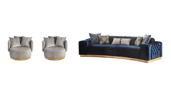 Wohnzimmer Komplette SItzgarnitur Chesterfield 4-Sitzer 2x Sessel 3tlg