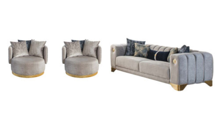 Stilvolles Wohnzimmer Set Designer Sofagarnitur Dreisitzer 2x Sessel