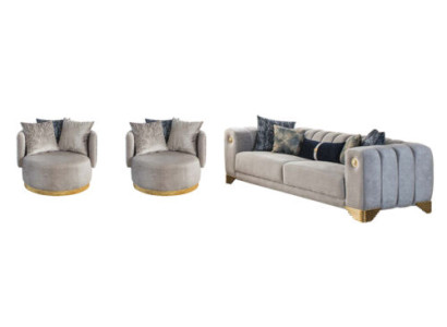 Stilvolles Wohnzimmer Set Designer Sofagarnitur Dreisitzer 2x Sessel