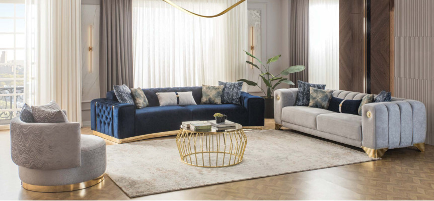 Stilvolles Wohnzimmer Set Designer Sofagarnitur Dreisitzer 2x Sessel