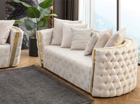 Komplette Edelstahl Chesterfield Luxus Garnitur 3+2+1 Sitzer Möbel Set
