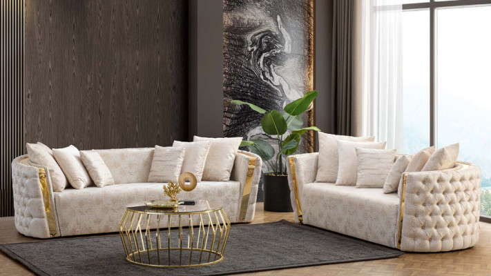 Chesterfield Beige Wohzimmer Sofas Edelstahl 3-Sitzer Luxus 1-Sitzer