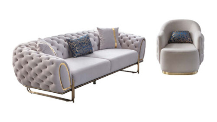 Chesterfield Weißes Sofa Set Edler 3-Sitzer Exklusiver Sessel 2tlg Neu