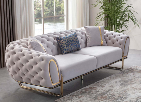 Chesterfield Weißes Sofa Set Edler 3-Sitzer Exklusiver Sessel 2tlg Neu