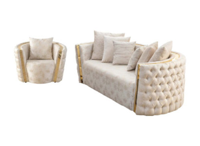 Beige Wohnzimmer Chesterfield Sitzer 2-Sitzer Luxuriöser Sitz Sessel