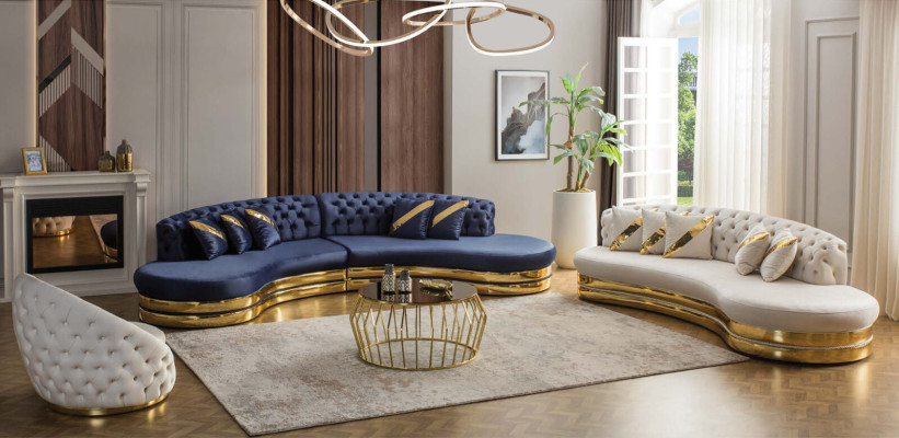 Exklusiver Chesterfield 4-Sitzer Halbrundes Sofa Designer Polster Couch