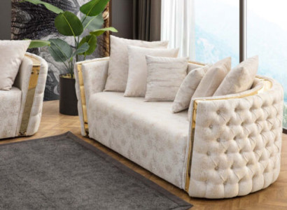 Abgerundetes Chesterfield 2-Sitzer Sofa Beiger Wohnzimmer Zweisitzer