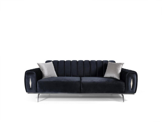 Schwarz-Graue Edelstahlsofas Designer Polster Dreisitzer Sessel 3tlg Set