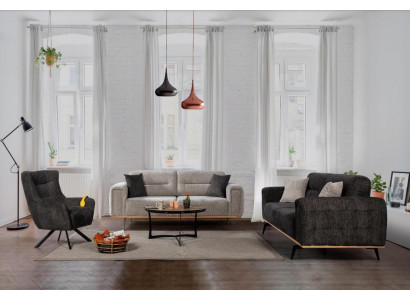 Schwarz-Graue Sofagarnitur Luxuriöse Stoffsessel Moderne Wohnzimmer Möbel