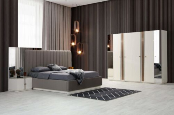 Exklusive 4tlg.Schlafzimmer Set Stil Bett 2x Nachttische und Kleiderschrank