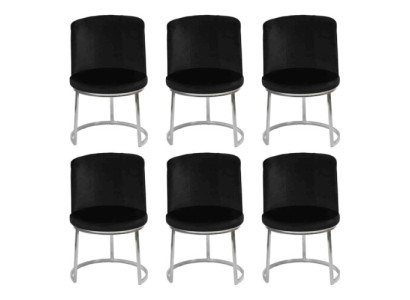Moderne Schwarzer Designer 6x Stühle mit Edelstahlfüßen Esszimmerstühle