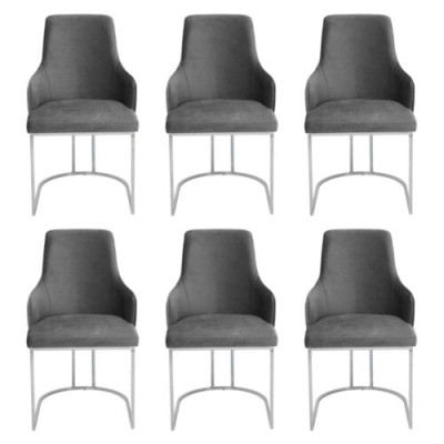 Modern Grau 6x Stühle Metall Esszimmerstuhl Designer Möbel Luxus Stühle
