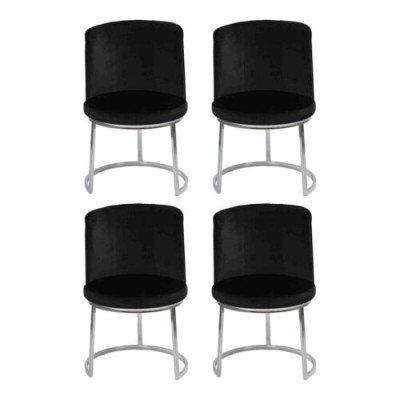 Schwarzer Designer 4x Stühle mit Edelstahlfüßen Moderne Esszimmerstühle
