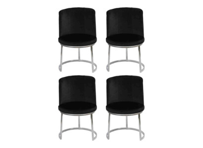 Schwarzer Designer 4x Stühle mit Edelstahlfüßen Moderne Esszimmerstühle