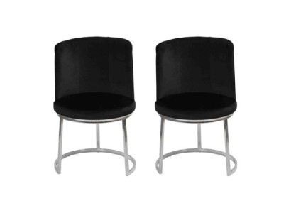 Schwarzer Designer 2x Stühle mit Edelstahlfüßen Moderne Esszimmerstühle