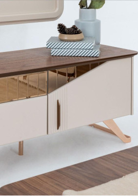 Wohnzimmer TV Ständer Wandpanel RTV Lowboard Sideboard Holz Beige