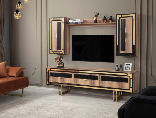 Wohnzimmer Sideboard TV Ständer RTV Lowboard Wohnwand Holz Braun Möbel