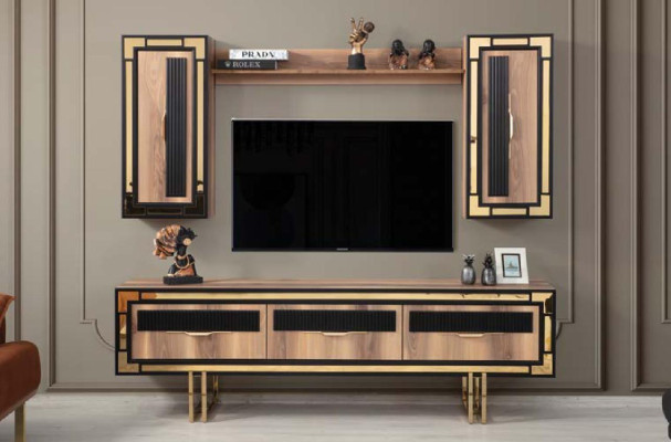 Wohnzimmer Sideboard TV Ständer RTV Lowboard Wohnwand Holz Braun Möbel