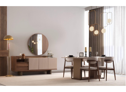 Exklusives Design Esszimmer Set Esstisch + 4x Stühle + Anrichte Neu