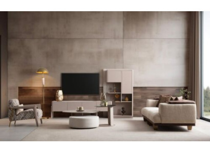 Komplette Wohnzimmer Garnitur 3-Sitzer Couchtisch Hocker Sessel 5tlg