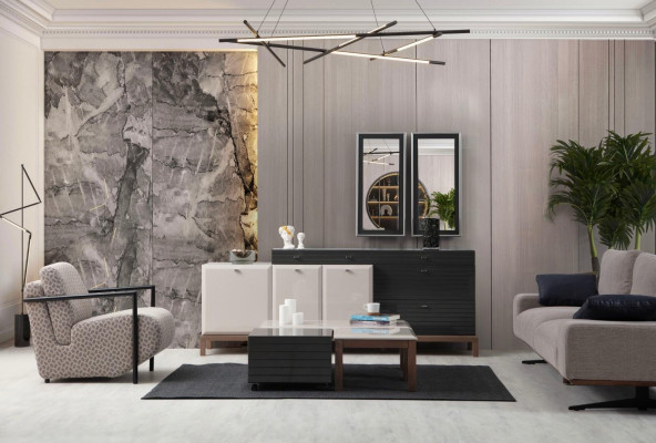 Exklusive Wohnzimmer Garnitur Designer 3+1 Sitzer Anrichte Couchtisch