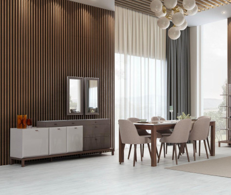 Stilvolle Esszimmergarnitur Holz Esstisch 6x Polsterstühle Anrichte Neu