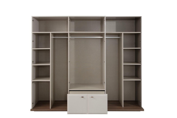 Hellbeiges Schlafzimmer Set Polsterbett Nachtkonsolen Kleiderschrank
