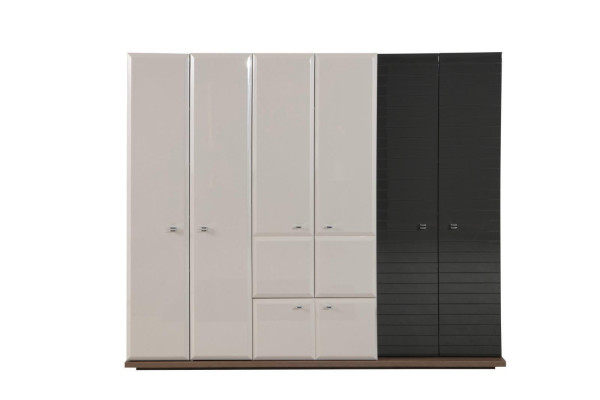 Grau-Weiße Schlafzimmer Garnitur Doppelbett Nachttische Kleiderschrank