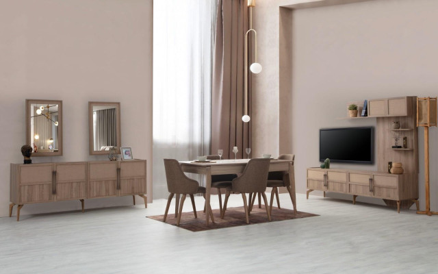 Modern Esszimmer Set aus Esstisch+4x Stühle+TV Lowboard+Anrichte 7tlg.